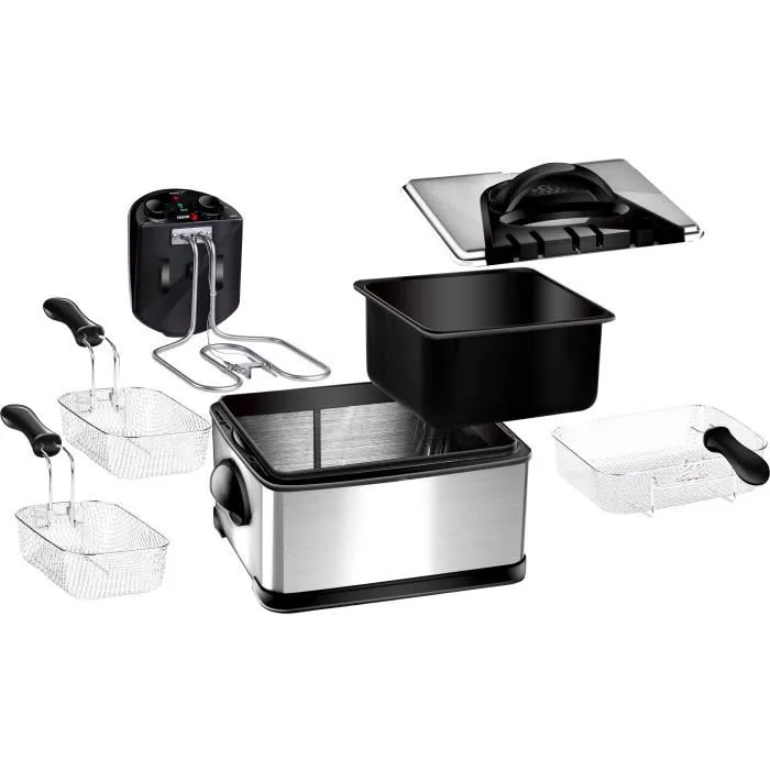 FAGOR FG124 - Freidora Eléctrica - 4L - 2000W - 1.8 Kg de patatas fritas - 3 Cestas - Filtro de carbón antiolor - Cuerpo de acero inoxidable