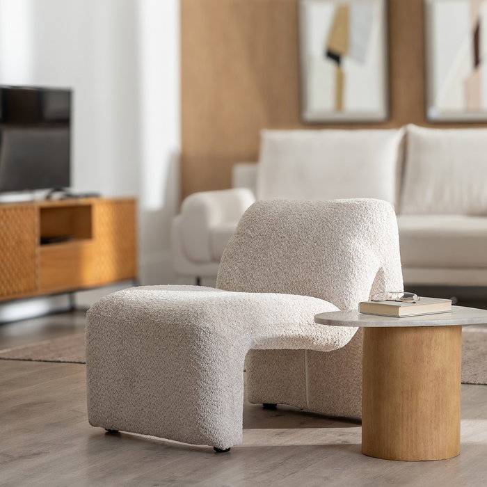Sillón Beige Tejido Salón 62 X 86 X 69 cm