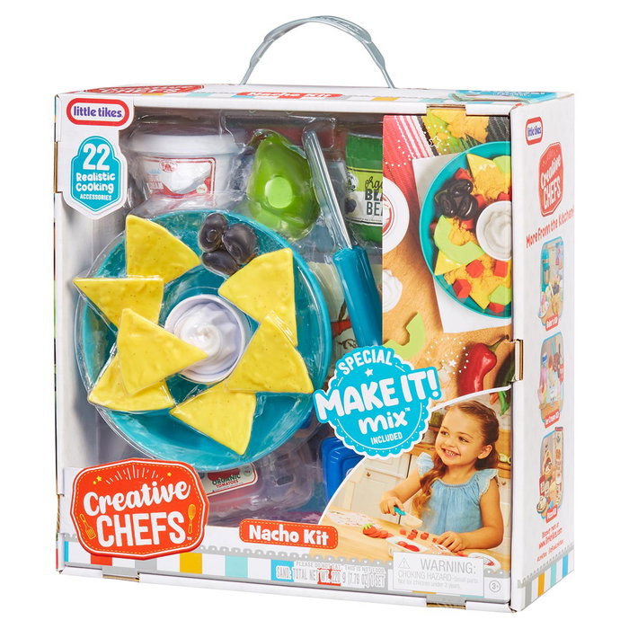 Little Tikes Kit de Nachos Creative Chefs 643880 - Juego de Cocina Realista con Utensilios y Arena de Juego Make-It! Mix para Niños y Niñas +3 Años - Recetas Multilingüe
