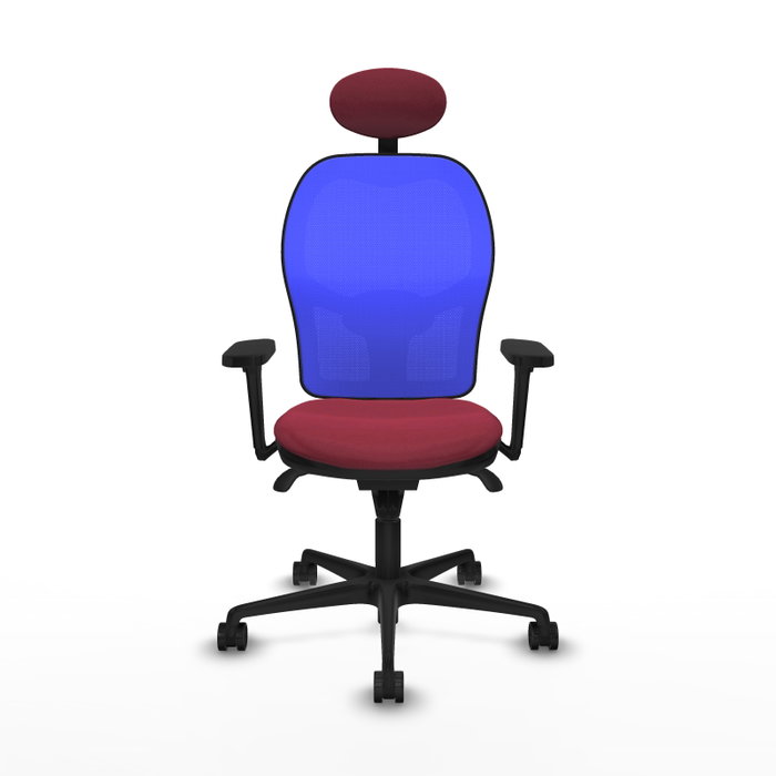 PIQUERAS Y CRESPO Silla de oficina Jorquera con mecanismo Sincro, brazos 3D y cabecero fijo, Granate/Azul PIQUERAS Y CRESPO Silla de oficina Jorquera con mecanismo Sincro, brazos 3D y cabecero fijo, Granate/Azul