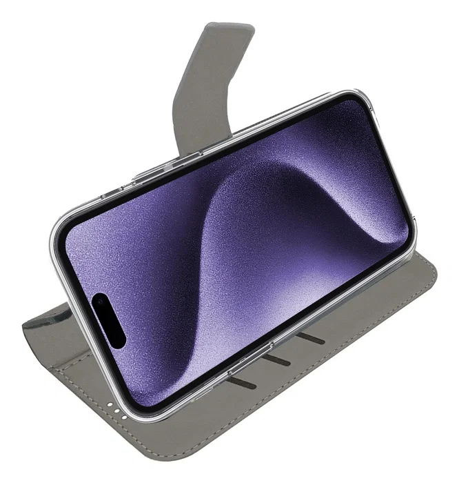 Celly WALLY1081 Funda cartera para Apple iPhone 16 Pro Max 6.9" (17.5 cm), con soporte y bolsillos, imitación piel, color Negro