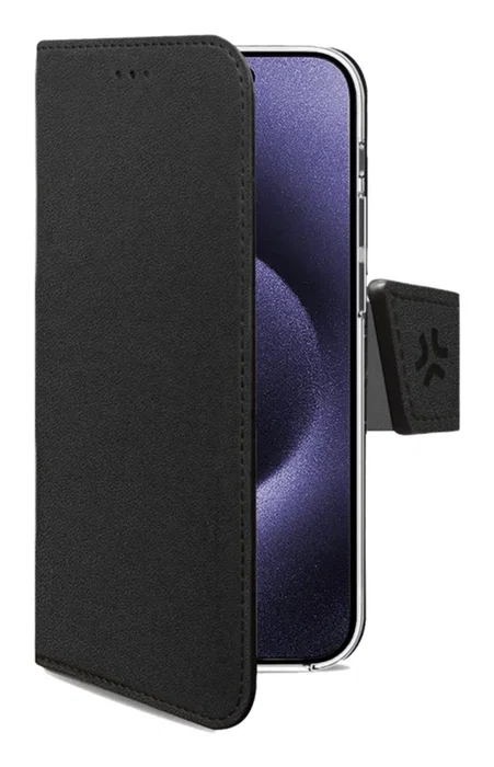 Celly WALLY1081 Funda cartera para Apple iPhone 16 Pro Max 6.9" (17.5 cm), con soporte y bolsillos, imitación piel, color Negro