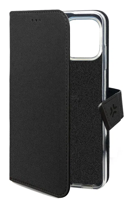 Celly WALLY1081 Funda cartera para Apple iPhone 16 Pro Max 6.9" (17.5 cm), con soporte y bolsillos, imitación piel, color Negro