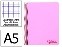 Liderpapel Cuaderno espiral A5 violeta 120 hojas cuadrícula 5mm