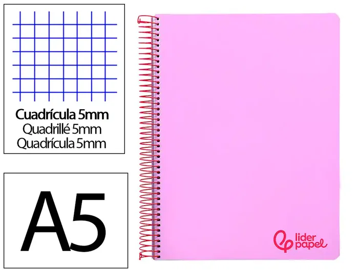 Liderpapel Cuaderno espiral A5 violeta 120 hojas cuadrícula 5mm Liderpapel Cuaderno espiral A5 violeta 120 hojas cuadrícula 5mm