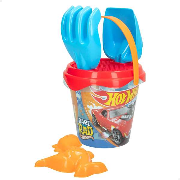Hot Wheels Cubo de Playa 14 cm con Pala, Rastrillo, Cedazo y 1 Molde en Red - Modelos Surtidos