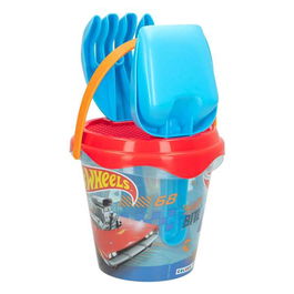 Hot Wheels Cubo de Playa 14 cm con Pala, Rastrillo, Cedazo y 1 Molde en Red - Modelos Surtidos