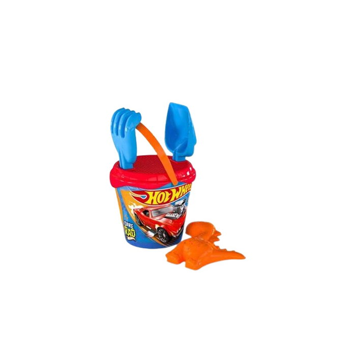 Color Baby Cubo playa Hot Wheels 14 cm con pala, rastrillo, cedazo y 1 molde en red - Modelos surtidos