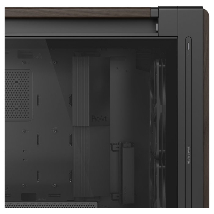ASUS ProArt PA602 Torre Media Edición Madera Nogal Panel de Vidrio Templado Negro Moderno - Gaming, ATX, micro ATX, EATX, Mini-ITX, PWM, 4 Bahías 3.5", 8 HDD