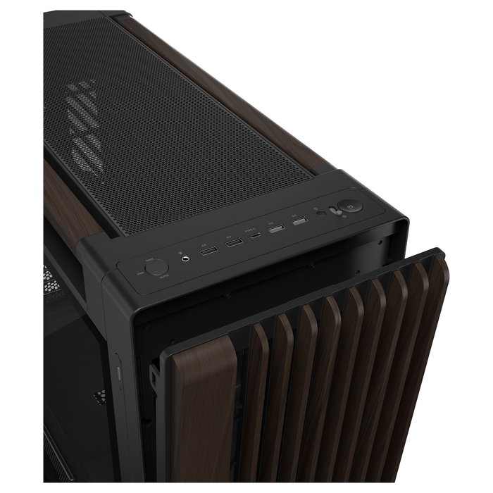 ASUS ProArt PA602 Torre Media Edición Madera Nogal Panel de Vidrio Templado Negro Moderno - Gaming, ATX, micro ATX, EATX, Mini-ITX, PWM, 4 Bahías 3.5", 8 HDD