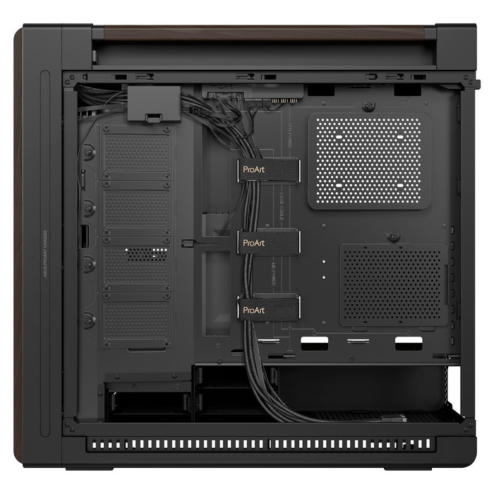ASUS ProArt PA602 Torre Media Edición Madera Nogal Panel de Vidrio Templado Negro Moderno - Gaming, ATX, micro ATX, EATX, Mini-ITX, PWM, 4 Bahías 3.5", 8 HDD