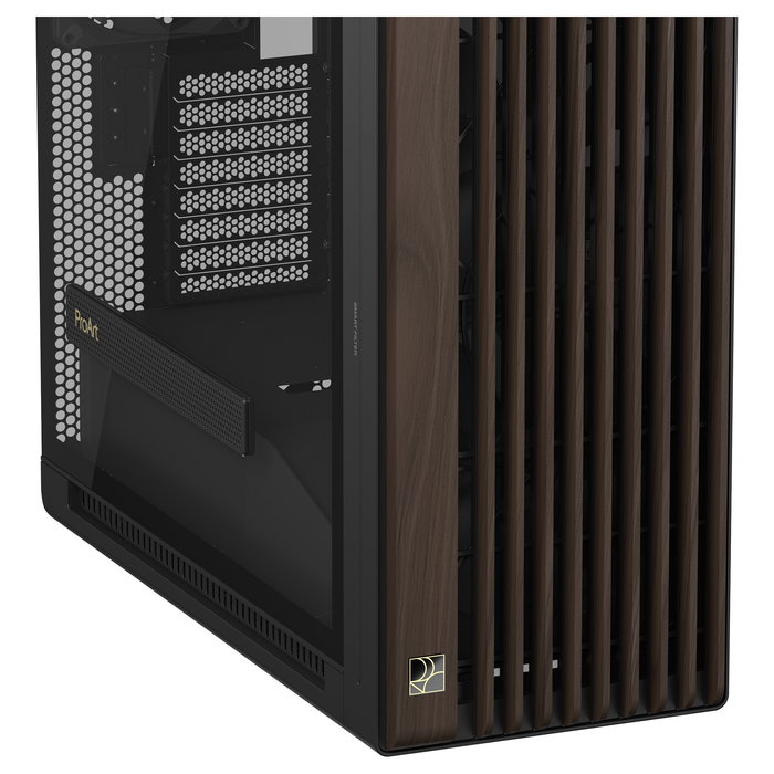 ASUS ProArt PA602 Torre Media Edición Madera Nogal Panel de Vidrio Templado Negro Moderno - Gaming, ATX, micro ATX, EATX, Mini-ITX, PWM, 4 Bahías 3.5", 8 HDD