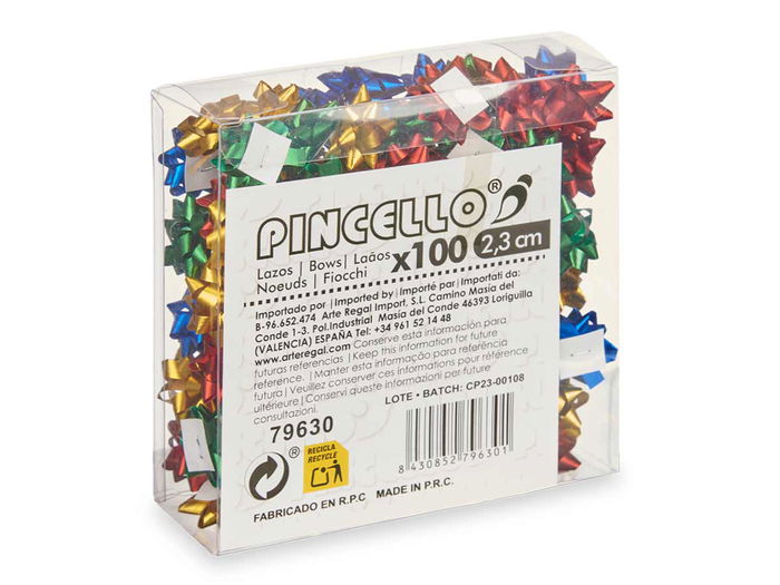 Pincello 100 Lazos Mate 2,3 cm Plástico PVC Colores Surtidos 12x12x4 cm (Set de 24)