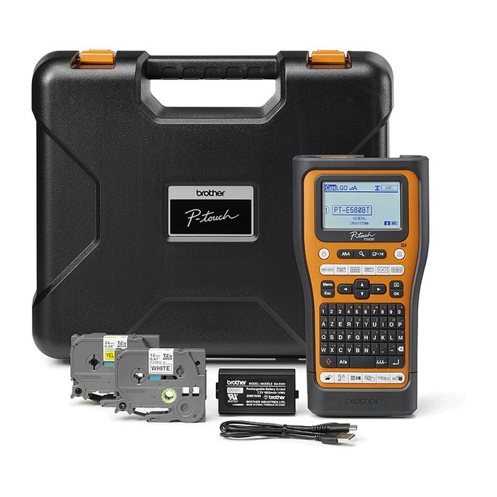 Brother PT-E560BTVP Etiquetadora Manual con Bluetooth y Carga, Impresión Térmica, Pantalla LCD, Teclado QWERTY, Sistema de Cintas HSE/TZe, Incluye Maletín