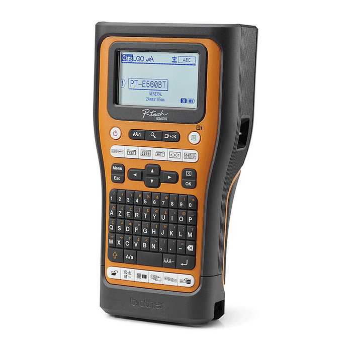 Brother PT-E560BTVP Etiquetadora Manual con Bluetooth y Carga, Impresión Térmica, Pantalla LCD, Teclado QWERTY, Sistema de Cintas HSE/TZe, Incluye Maletín