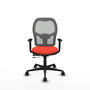 Silla de oficina Jorquera con mecanismo Sincro/Traslack tapizada con Tela color Naranja oscuro y malla color Gris. Equipada con lumbar 1D, Brazos 1D y Ruedas 65mm nailon