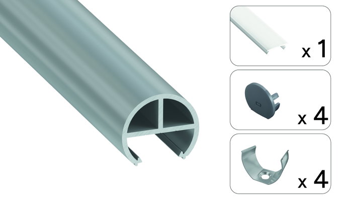 GreenIce Perfil de Aluminio KIMERA-BOVL Anodizado Plata con Difusor Opal y Tapones 2,02m