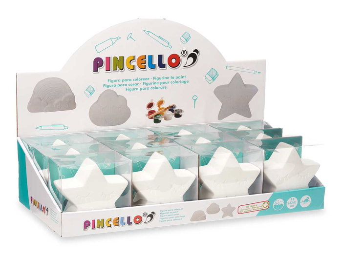 Pincello Hucha para Pintar Estrella con 6 Colores y Pincel, Cerámica Blanca, 12.5x12.5x5.5 cm (Set de 24)