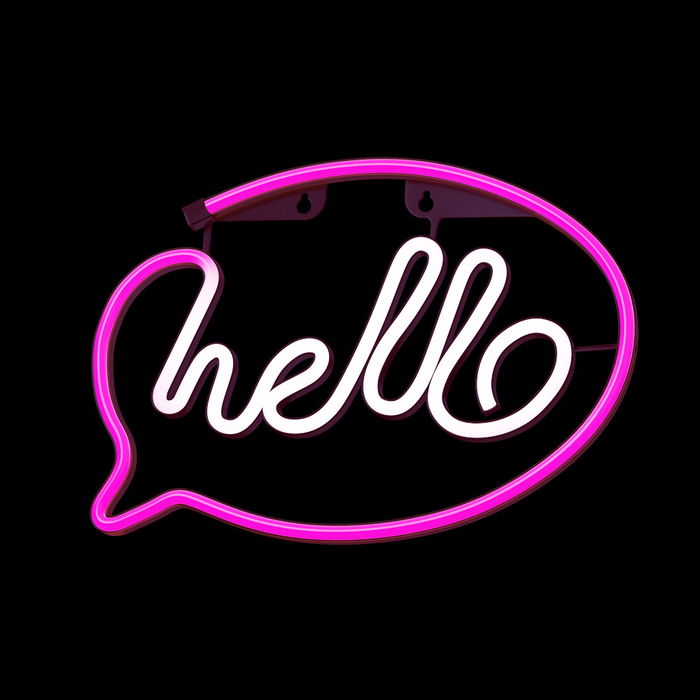 Forever Lámpara LED Neón Decorativa Hello Pink para Pared - 30 cm, Luz Rosa, Alimentación USB/Pilas