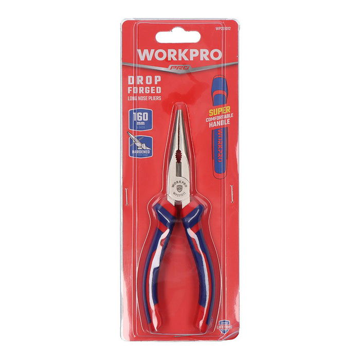 Workpro Alicate de Punta Larga 160 mm Acero al Carbono Forjado Ni-Fe Mango Ergonómico