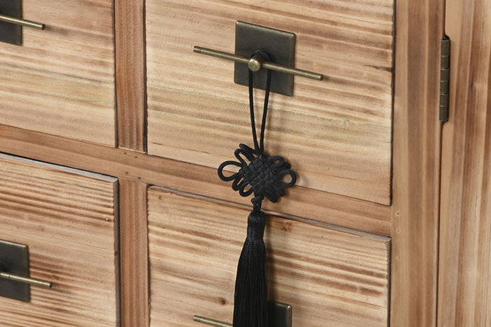 DKD Home Decor Mueble TV Masako Oriental Natural Negro 24 x 51 x 130 cm con 8 Cajones y 2 Puertas