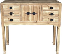 DKD Home Decor Mueble TV Masako Oriental Natural Negro 24 x 51 x 130 cm con 8 Cajones y 2 Puertas