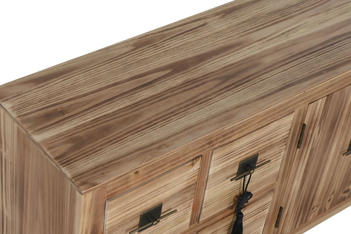 DKD Home Decor Mueble TV Masako Oriental Natural Negro 24 x 51 x 130 cm con 8 Cajones y 2 Puertas