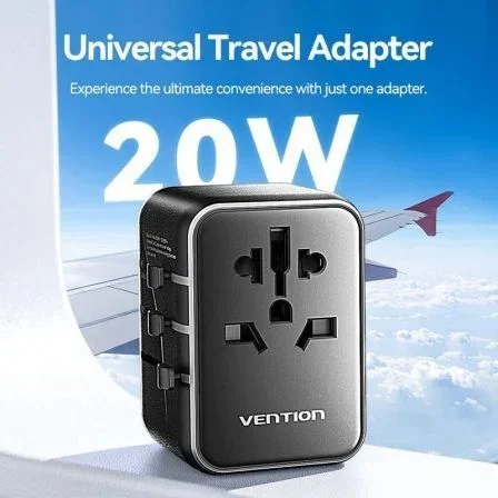 Vention FJEB0 Cargador Pared Universal 65W con 3 Puertos - USB-C 20W + 2x USB-A 18W, Conector Mundial para Viajes