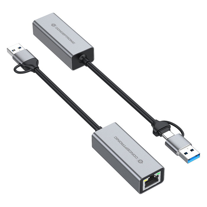 Conceptronic ABBY08G Adaptador USB 3.2 a Gigabit Ethernet RJ45 Gris