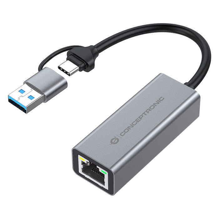 Conceptronic ABBY08G Adaptador USB 3.2 a Gigabit Ethernet RJ45 Gris