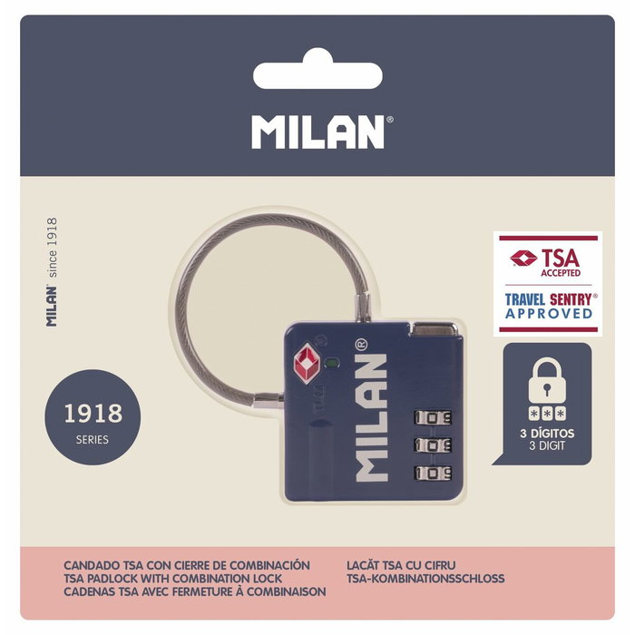 Milan Candado TSA Azul con Combinación de 3 Dígitos Colección 430 since 1918