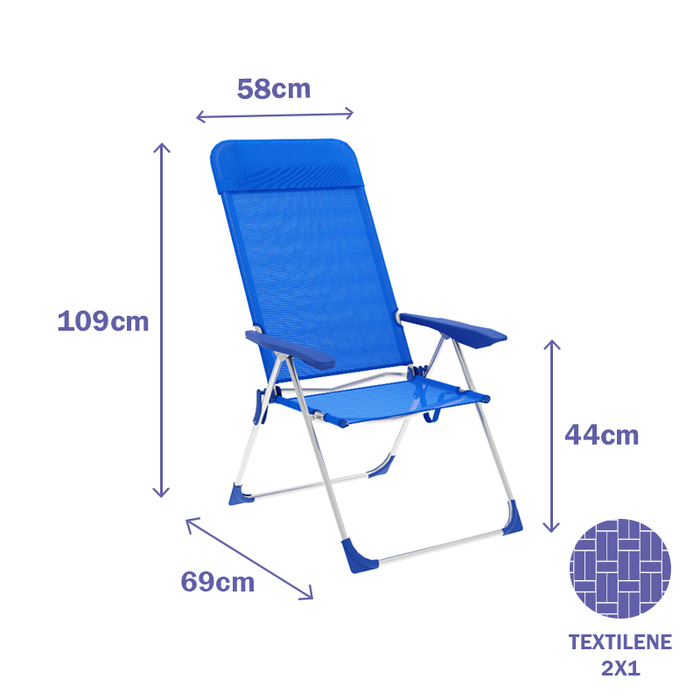 Marbueno Silla Plegable 5 Posiciones Aluminio con Cojin Azul Playa y Piscina 69X58X109 cm 10249 Marbueno Silla Plegable 5 Posiciones Aluminio con Cojin Azul Playa y Piscina 69X58X109 cm 10249