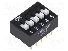 Aratas (Formerly Omron Components) Interruptor DIP-SWITCH A6E de 5 secciones ON-OFF THT