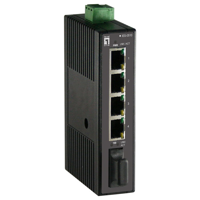 Level One IES-0510 Switch Industrial Fast Ethernet con 1 puerto de fibra SC Level One IES-0510 Switch Industrial Fast Ethernet con 1 puerto de fibra SC