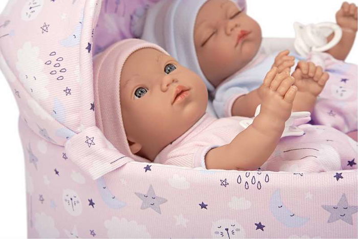 Muñecas Arias Gemelos Elegance con cuerpo de vinilo y capazo