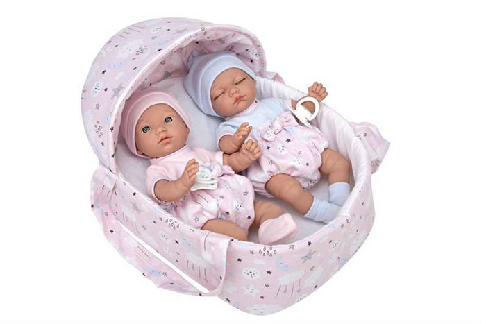 Muñecas Arias Gemelos Elegance con cuerpo de vinilo y capazo