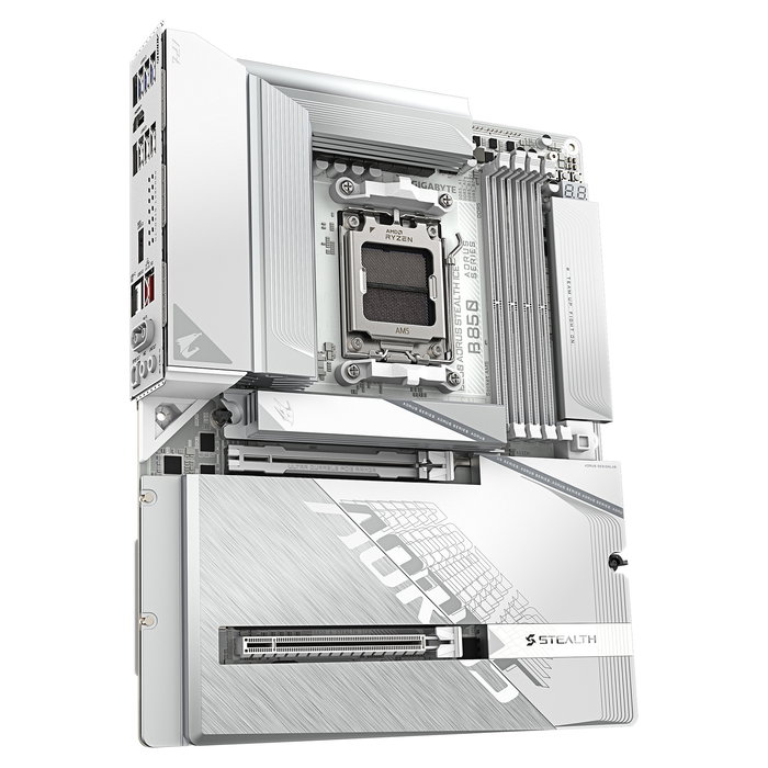 Gigabyte GA-B850 AORUS STEALTH ICE Placa Base ATX AMD B850 Socket AM5 - Compatible con AMD Ryzen 9000/8000/7000, DDR5 hasta 8200 MHz, Wi-Fi 7, LAN 5 GbE, 4 x M.2, Blanco