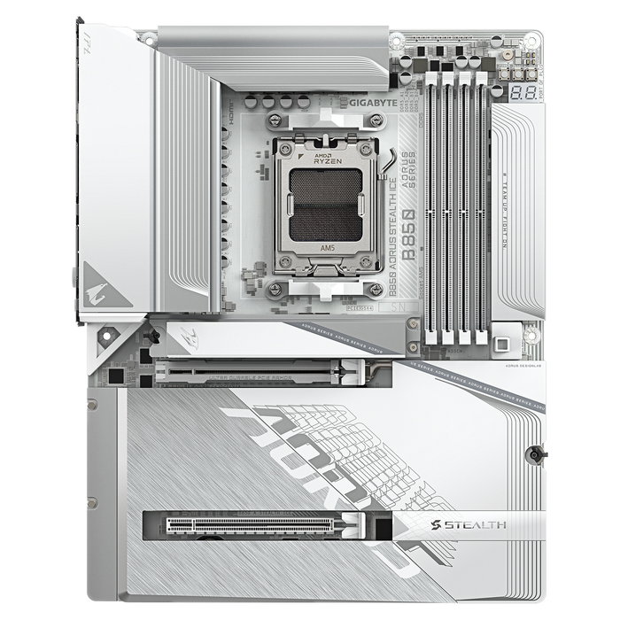 Gigabyte GA-B850 AORUS STEALTH ICE Placa Base ATX AMD B850 Socket AM5 - Compatible con AMD Ryzen 9000/8000/7000, DDR5 hasta 8200 MHz, Wi-Fi 7, LAN 5 GbE, 4 x M.2, Blanco