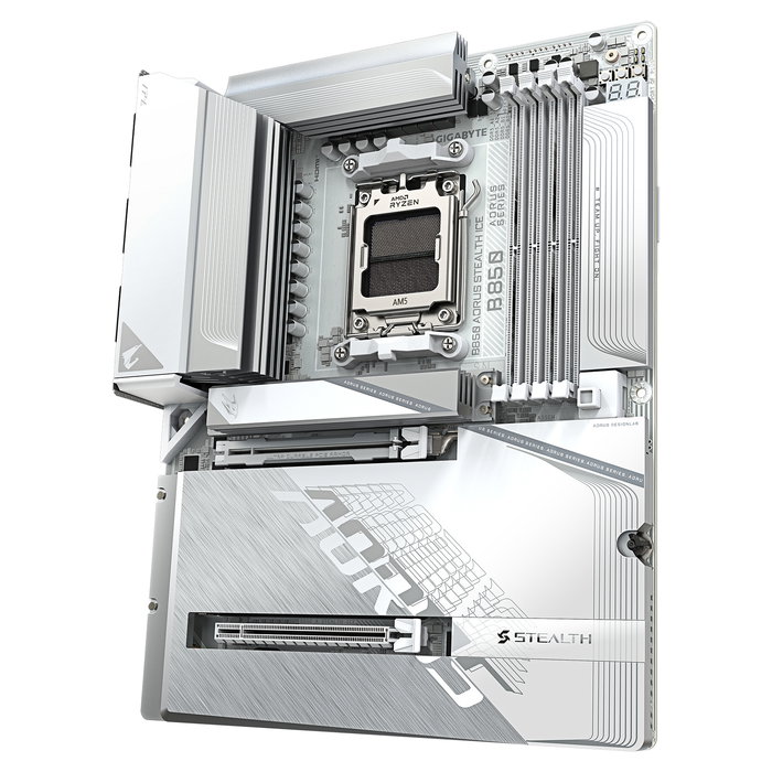 Gigabyte GA-B850 AORUS STEALTH ICE Placa Base ATX AMD B850 Socket AM5 - Compatible con AMD Ryzen 9000/8000/7000, DDR5 hasta 8200 MHz, Wi-Fi 7, LAN 5 GbE, 4 x M.2, Blanco