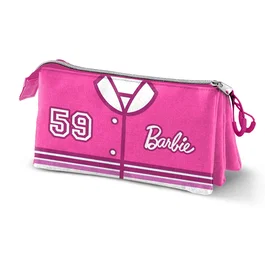 Barbie Estuche Portatodo Triple Varsity Rosa Ripstop Repelente Líquidos 10x23,5x5 cm