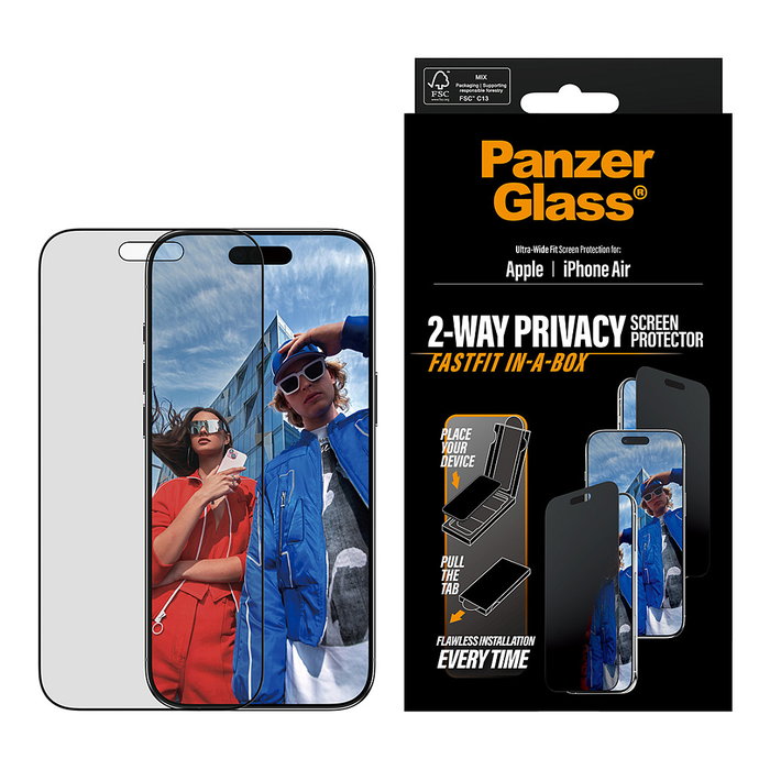 PanzerGlass FASTFIT IN-A-BOX Protector de Pantalla de Privacidad para iPhone Air, Resistente a Rayones y Golpes, Transparente PanzerGlass FASTFIT IN-A-BOX Protector de Pantalla de Privacidad para iPhone Air, Resistente a Rayones y Golpes, Transparente