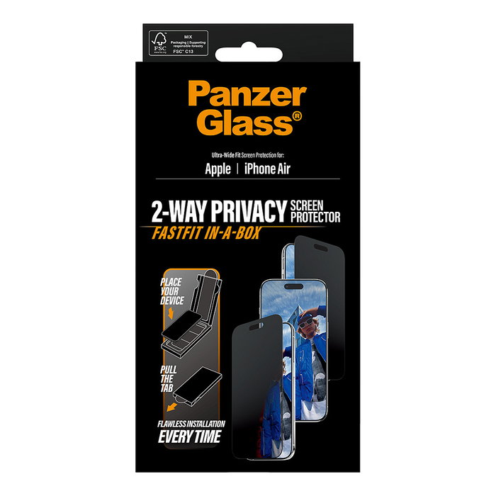PanzerGlass FASTFIT IN-A-BOX Protector de Pantalla de Privacidad para iPhone Air, Resistente a Rayones y Golpes, Transparente PanzerGlass FASTFIT IN-A-BOX Protector de Pantalla de Privacidad para iPhone Air, Resistente a Rayones y Golpes, Transparente