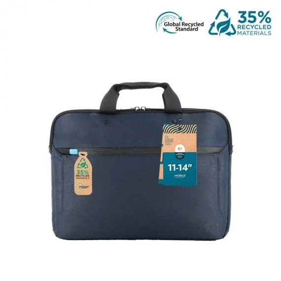 Mobilis 005039 Maletín para Portátil de 14 Pulgadas (35.6 cm) Azul - Impermeable, con Asa y Tirante para Hombro, Fabricado con Materiales Reciclados
