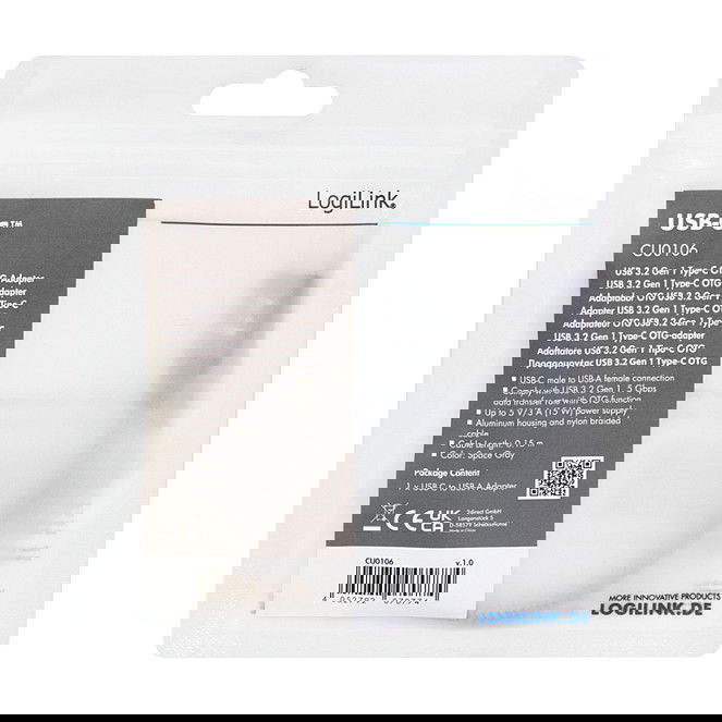 LogiLink CU0106 Adaptador USB-C a USB A 3.2 Gen 1 (3.1 Gen 1) 0,15m Gris