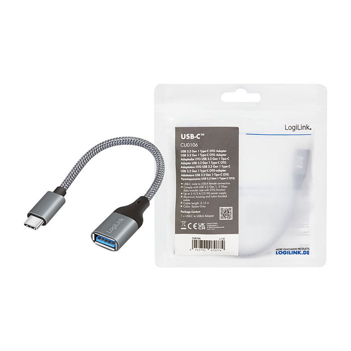 LogiLink CU0106 Adaptador USB-C a USB A 3.2 Gen 1 (3.1 Gen 1) 0,15m Gris