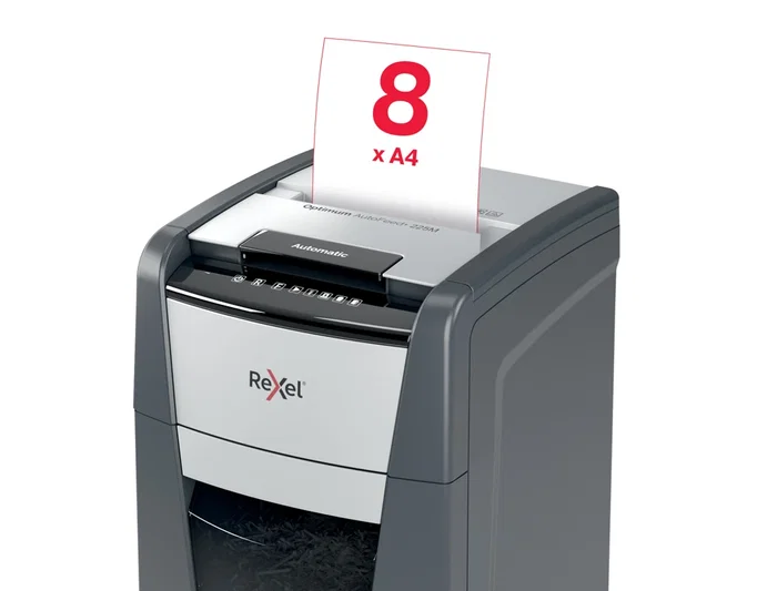 Rexel Optimum Auto+ 225M Destructora de Documentos de Microcorte, Capacidad 225 Hojas, Destruye Grapas y Clips