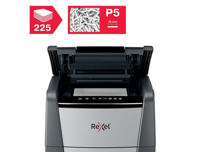 Rexel Optimum Auto+ 225M Destructora de Documentos de Microcorte, Capacidad 225 Hojas, Destruye Grapas y Clips