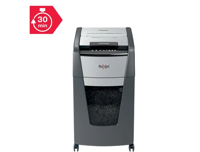 Rexel Optimum Auto+ 225M Destructora de Documentos de Microcorte, Capacidad 225 Hojas, Destruye Grapas y Clips