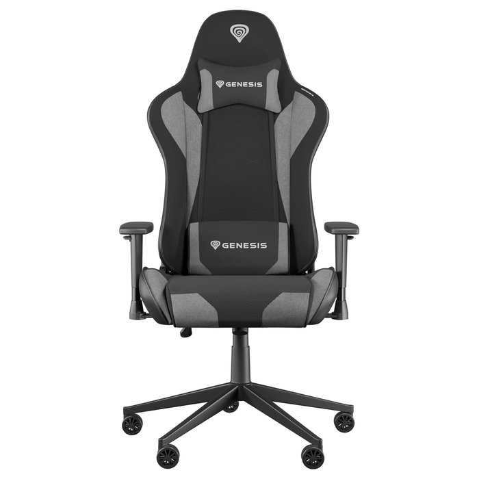 GENESIS Silla Gaming PC Nitro 440 G2, Asiento Acolchado Negro Gris, Tapicería Tela y Polipiel, Base Metálica, Respaldo Ajustable, Ruedas 6cm CareGlide