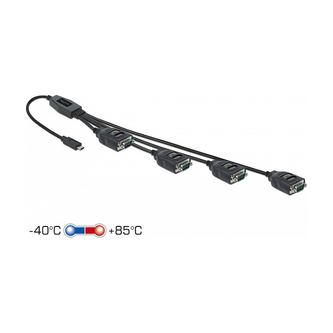 DeLOCK Adaptador USB Type-C™ a 4 x Serial RS-232 DB9 con protección ESD de 15 kV